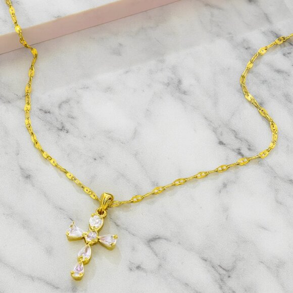 Jewelry - "Hope" Gold Stainless Steel Bling Cross Necklace